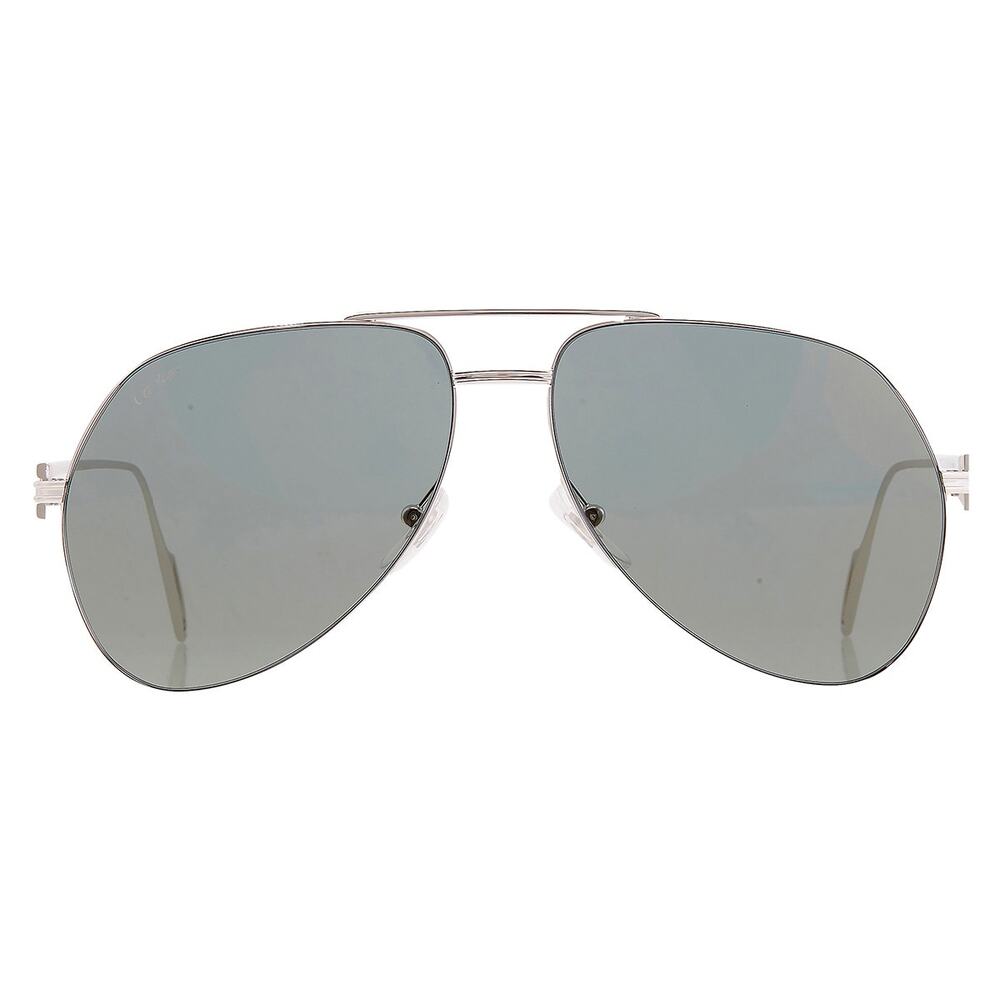 Cartier Aviator Sunglasses Silver Frame Grey Lenses 58-14 CT0110S 017 NEW
